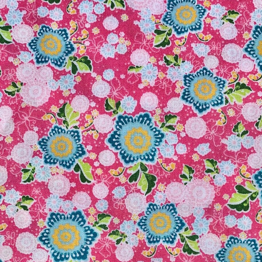 stof bloemetjes roze-blauw